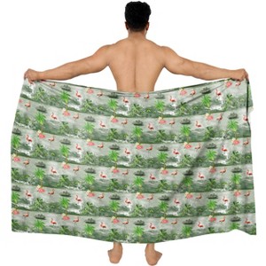 HAPPY BAY Men's Holiday Pareo Standard Swimsuits Elegant Vacation Summer Sarong Swimwear Long Swim Beach Wrap for Men One Size Black, flamingo - 1 of 4