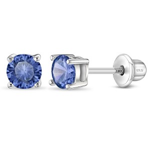 Girl's Classic Round Solitaire Screw Back Sterling Silver Earrings - In Season Jewelry - 1 of 4