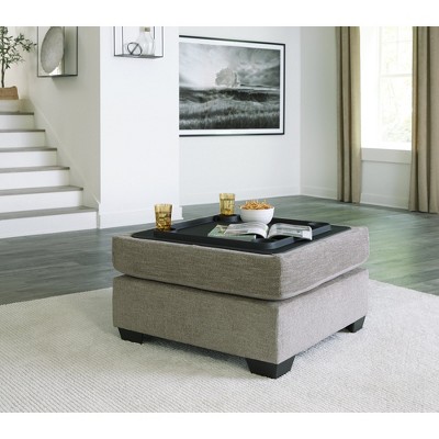 Gray Contemporary Storage Pouf Ottoman with Cup Holders