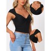 Allegra K Women's Sweetheart Neck Cap Sleeve Ribbed Knit Twist Knot Shirt - 2 of 4