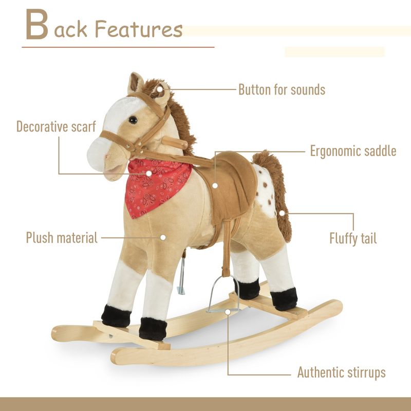 Qaba Kids Plush Ride-On Rocking Horse Toy Cowboy Rocker with Fun Realistic Sounds for Child 3-6 Years Old, 6 of 10