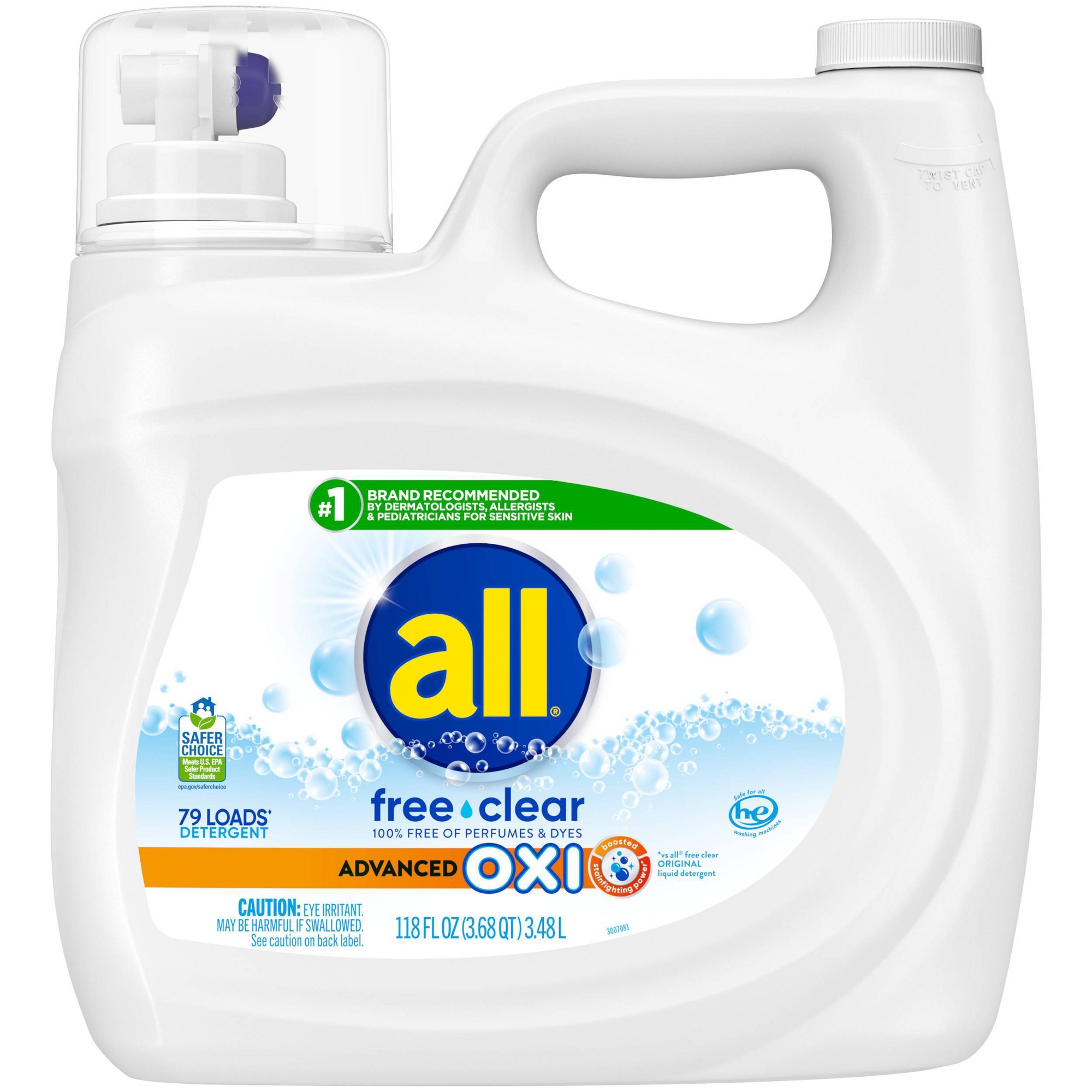 All Unscented Free Clear Advanced Oxi HE Liquid Laundry Detergent 79 Loads - 118 fl oz