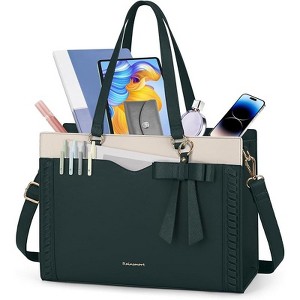 Laptop Bag for Women 15.6 Inch Work Tote Bag with Detachable Strap & Bow Professional Laptop Tote with Cup Holder - 1 of 4