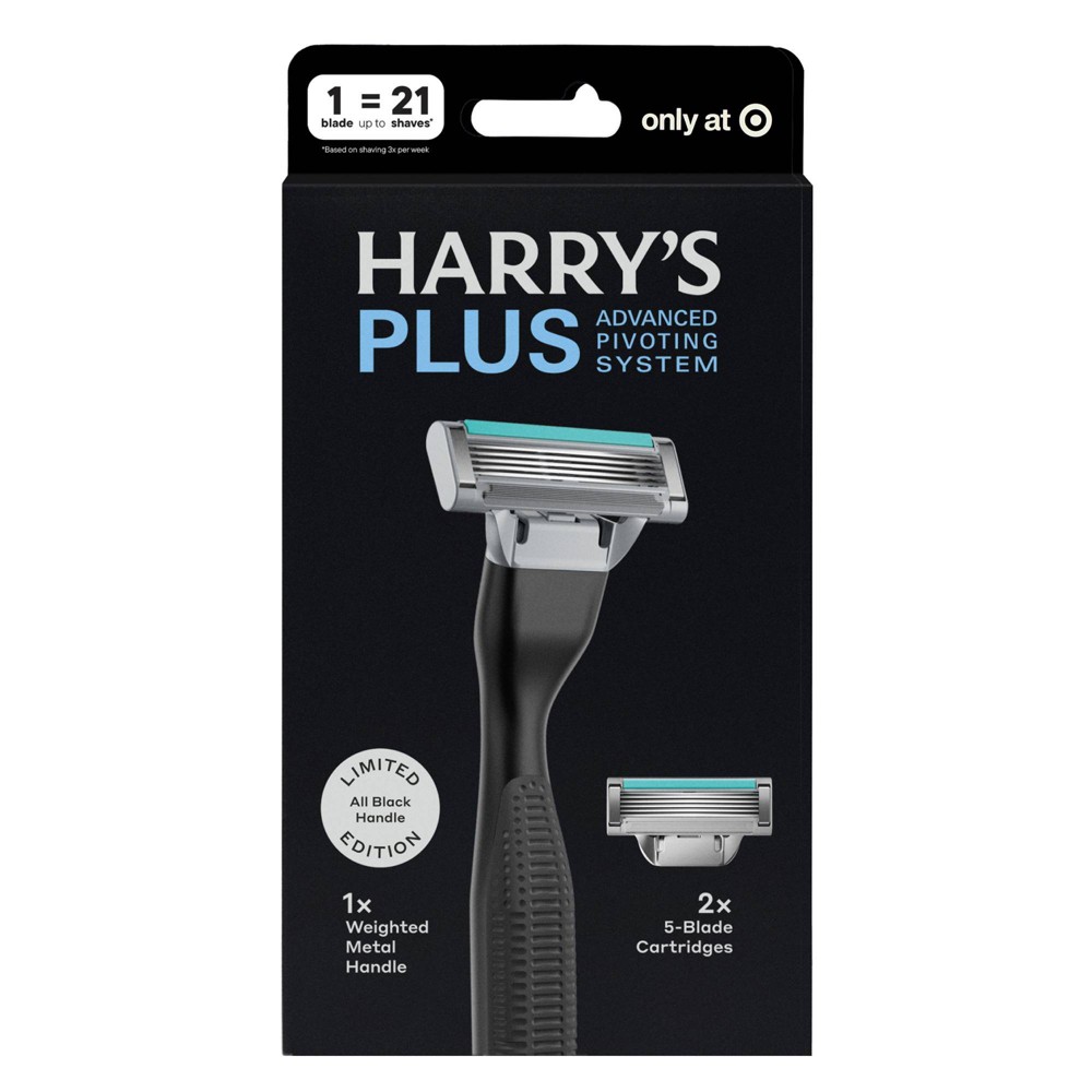 Harry's Plus Men's Razor Handle with 2 Razor Blade Cartridges - All Black
