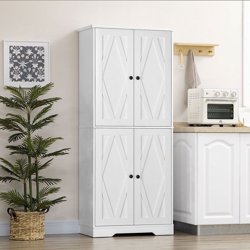 HOMCOM 70.75" Farmhouse Tall Kitchen Pantry Storage Cabinet, Freestanding Cabinets with Doors and Shelves, Kitchen Shelf Storage with 4 Tiers, White, 2 of 7