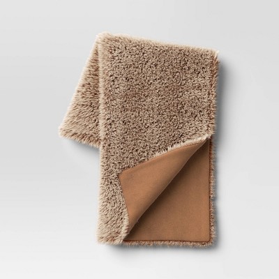 Tipped Long Faux Fur Throw Blanket Brown - Threshold™