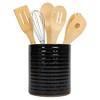 Elanze Designs Embossed Subway Tile Ceramic Stoneware Cork Bottom Kitchen Utensil Holder, Black - 2 of 4