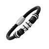Steeltime Men's genuine black leather braided bracelet with stainless steel accents - 2 of 4