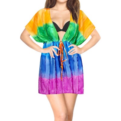 LA LEELA Women's Beachwear Summer Swim Beach Dress Cover Ups for Swimwear Women Short Flowy Swimsuit Coverups for Women Tops XL-XXL Multicolor, Tie