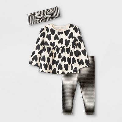 Image of Baby Girls' 3pc Striped Tunic Top & Leggings Set with Headband - Cat & Jack™ White Sand 12M