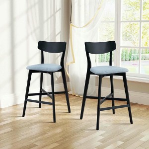 Resenkos Counter Bar Stools, Counter Stool,Wooden Bar Chairs Set of 2, Counter Height Stool with Backrest and Footrest,Black - 1 of 4