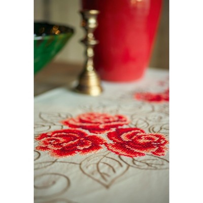 Vervaco Stamped Table Runner Embroidery Kit 16"X40"-Roses