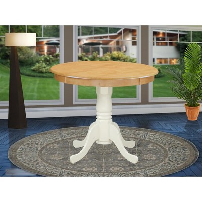 Oak and White Round Wood Dining Table with Pedestal Base