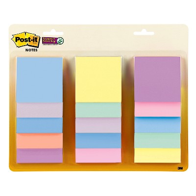 Post-it 15pk 3" Super Sticky Notes 45 Sheets/Pad - Pastel