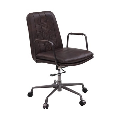Sapphtopaz Retro Office Chair with Wheels Tufted Leather Upholstered Adjustable Height Swivel Chair with Sturdy Base & Armrests for Home Office