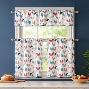 Kate Aurora 3 Piece Cafe Rod Pocket Autumn Country Rooster Kitchen Curtain Tier & Valance Set - 1 of 3