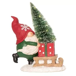 Transpac Resin 7 in. Multicolored Christmas Light Up Gnome and Bottle Brush Figurine