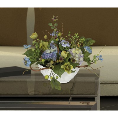 Autumn Elegance Hydrangea 10" Faux Floral Centerpiece in White Ceramic