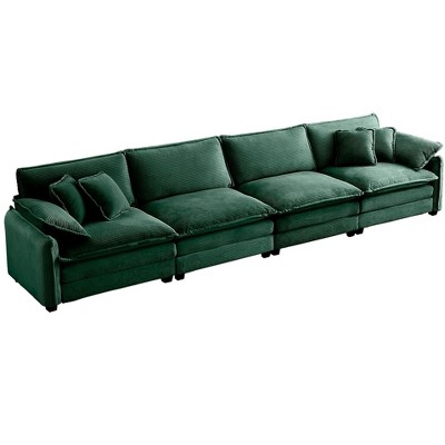 NicBex 150.38 Inch Corduroy 4-Seater Sofa with 2 Arm Pillows and 4 Throw Pillows for Living Room,Apartment,Bedroom