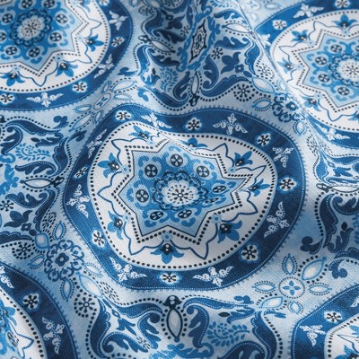 Blue Medallion Block Print Polyester Placemats, Set of 4