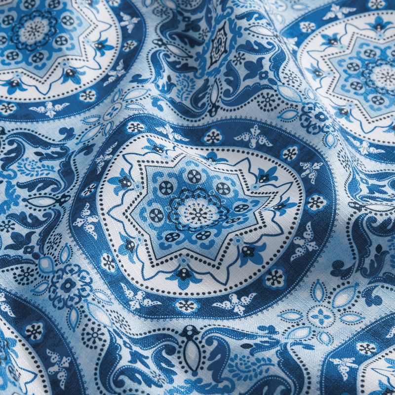 Vietri Medallion Blue Block Print Stain & Water Resistant Indoor/Outdoor Tablecloth - Elrene Home Fashions, 4 of 5
