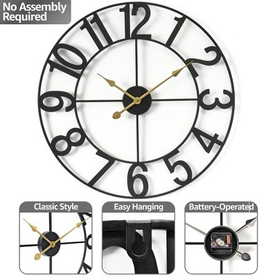 Oversized Black Metal Numeral Wall Clock with Gold Hands