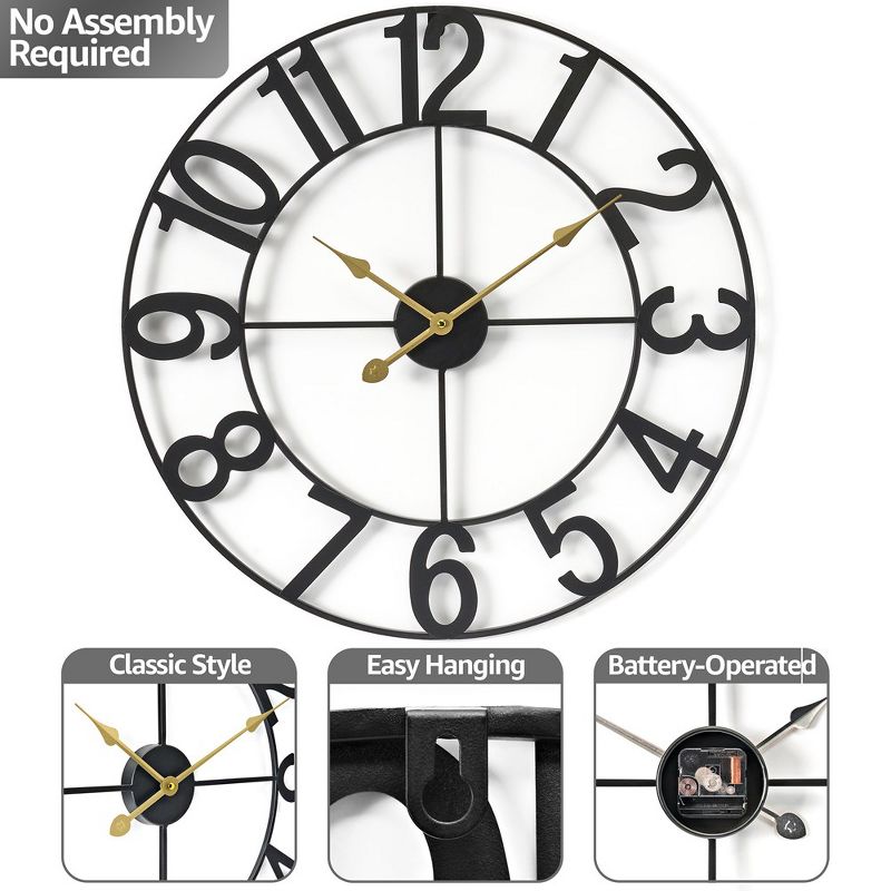 Sorbus Large Wall Clock for Living Room Decor - Numeral Wall Clock for Kitchen - 16-inch Wall Clock Decorative (Black), 4 of 7