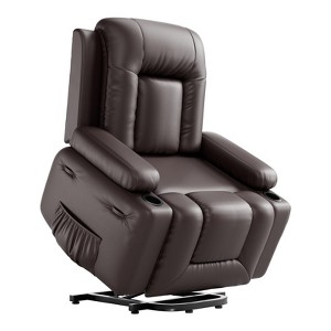 Large Power Lift Recliner Chair for Elderly, Faux Leather Reclining Sofa w/ Heat, Massage, Side Pocket & Cup Holder for Living Room,21" width - 1 of 4