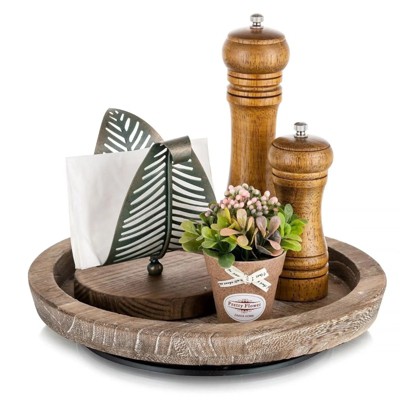 LunaLulinlk Turntable Wood Lazy Susan Organizer For Table Top, Decorative Round Candle Holder Trays for Kitchen Countertop