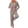 Ekouaer Womens Waffle Knit Pajamas Loungewear Two-piece Sleepwear Button-Down Pj Set with Pockets - 2 of 3