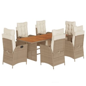 vidaXL Garden Dining Set Beige Poly Rattan Large Adjustable Footrests - 1 of 4