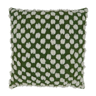 Accent Pillow-Cotton Velvet Pom Poms Green 20X20