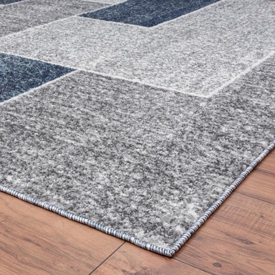 Blue and Gray Geometric Synthetic 5' x 7' Area Rug