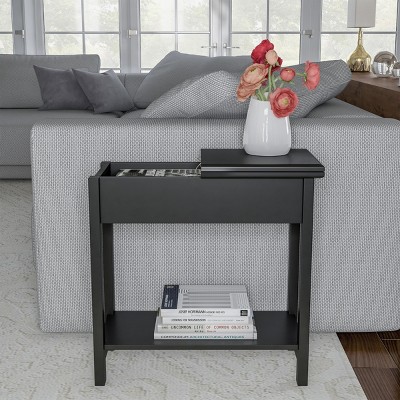 Hastings Home Flip-Top End Table With Hidden Hinged Storage Compartment and Lower Shelf - Matte Black