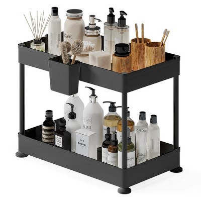 StorageBud Non-Slip Grip Kitchen Under Sink Organizer - Bathroom Cabinet Organizer with Side Caddy