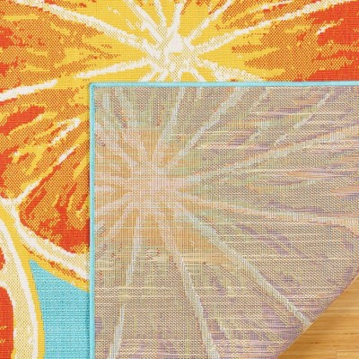 Bright Citrus Orange and Teal Flatweave Indoor/Outdoor Rug 8' x 10'