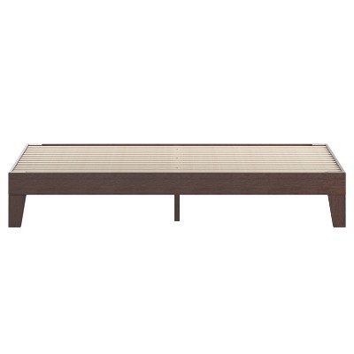 King Walnut Wooden Platform Bed with Slats and Headboard