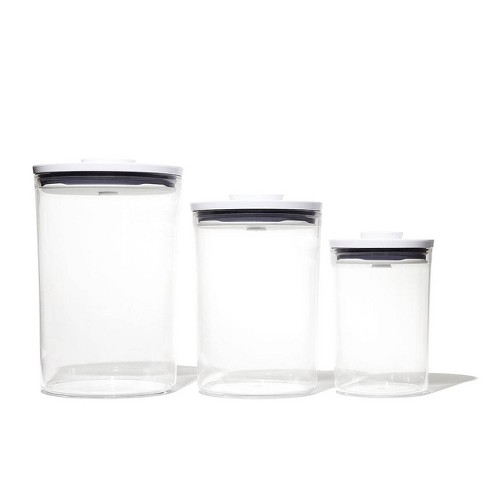 Oxo Pop 3pc Plastic Airtight Round Canister Food Storage Container Set  White : Target
