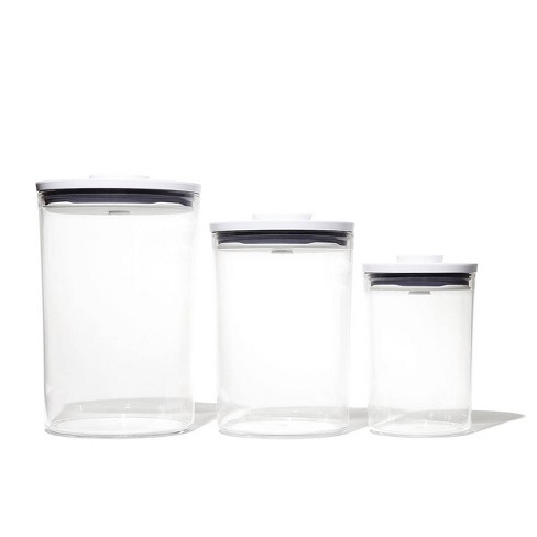 Oxo Pop 3pc Plastic Airtight Round Canister Food Storage Container