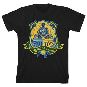 Bioworld Polar Express Vectored Train Facade Graphic Youth Black Short Sleeve Crew Neck Tee - 1 of 3