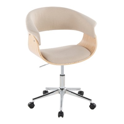 TiramisuBest Mid-Century Modern Office Chair: Chrome, Wood, Cream Fabric, Adjustable