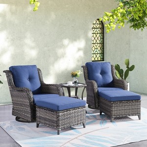 POCASSY 5PCS Patio Furniture Set with Cushioned Outdoor Swivel Rocking Chair, Ottoman and Side Table, All Weather Wicker Outdoor Conversation Set - 1 of 4
