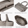 Generic Woven tote Bag for Women, Large woven handbag Shoulder Bag Inner Zipper Pouch Sliver grey - 3 of 4
