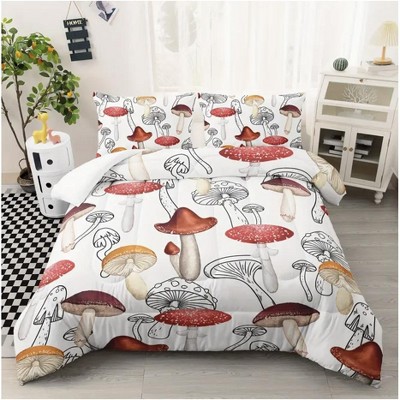Boersma Mushroom Bedding Set, Botancial Fungus Comforter, Cute Mushroom Plants Quilt with 2 Pillowcases for Room Decor