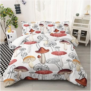 Boersma Mushroom Bedding Set, Botancial Fungus Comforter, Cute Mushroom Plants Quilt with 2 Pillowcases for Room Decor - 1 of 4