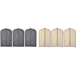 J&V TEXTILES Garment Bags for Clothes Storage, 6 Pack, Black and Beige, Suit Bags with Clear Window - 1 of 4
