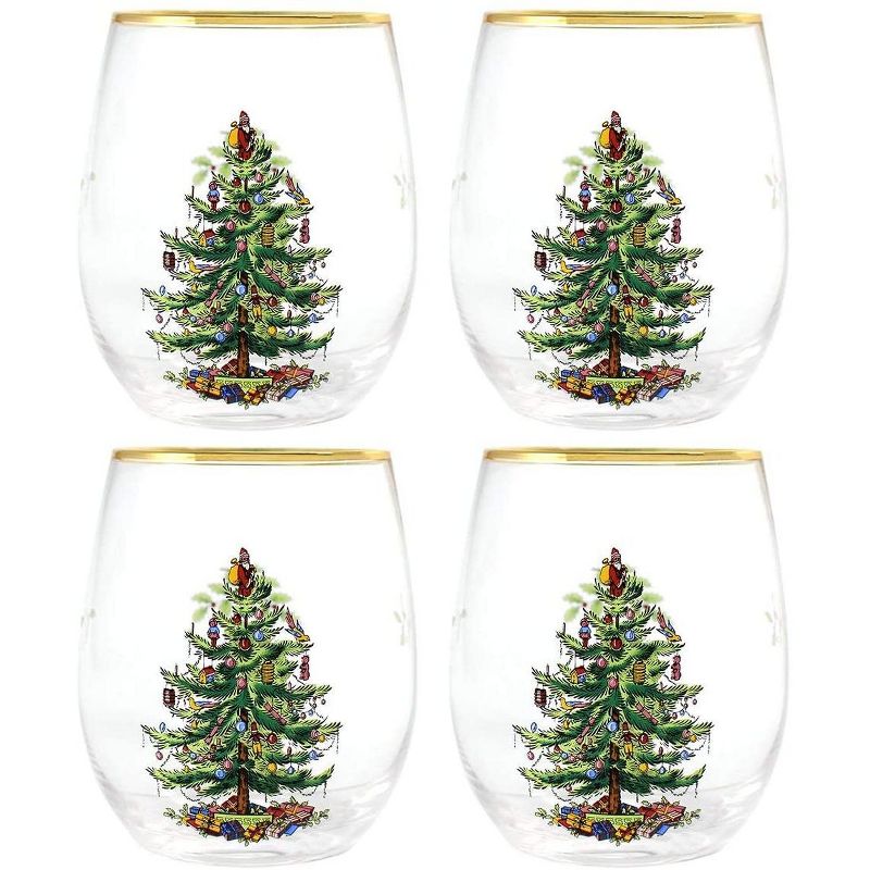 Spode Christmas Tree 19 Ounce Stemless Wine Glasses, Set of 4, 22 Karat Gold Rim - 19 oz, 2 of 6