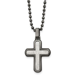 Black Bow Jewelry Stainless Steel & Antiqued White Bronze Plated Cross Necklace, 22 Inch - 1 of 3