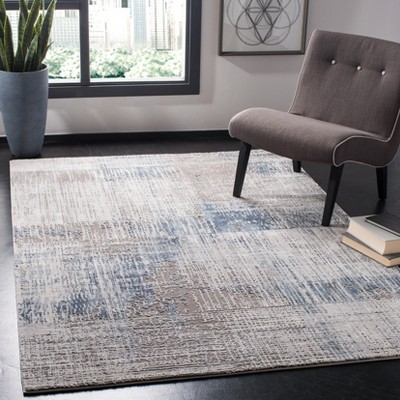 Gray and Blue Abstract Washable Rectangular Area Rug