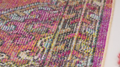 Light Blue Synthetic Medallion Reversible Round Area Rug